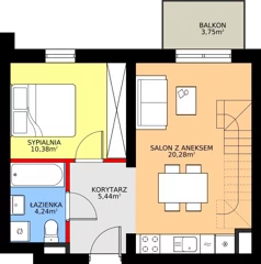 3 pokoje, mieszkanie 48,20 m², piętro 3, oferta nr B4/3/40, MONTANO, Polanica-Zdrój, al. Zwycięzców