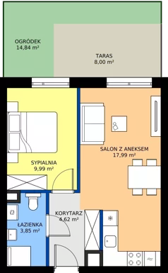 2 pokoje, mieszkanie 35,94 m², piętro 1, oferta nr 1.M5, Calma 5, Wrocław, Krzyki-Partynice, Poświętne, ul. H. Kowarzyka