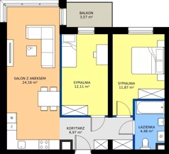 3 pokoje, mieszkanie 59,59 m², piętro 1, oferta nr 1.M1, Calma 5, Wrocław, Krzyki-Partynice, Poświętne, ul. H. Kowarzyka
