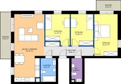 4 pokoje, mieszkanie 88,55 m², piętro 1, oferta nr 1.M8, Calma 5, Wrocław, Krzyki-Partynice, Poświętne, ul. H. Kowarzyka