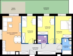 4 pokoje, mieszkanie 72,07 m², piętro 1, oferta nr 1.M2, Calma 5, Wrocław, Krzyki-Partynice, Poświętne, ul. H. Kowarzyka