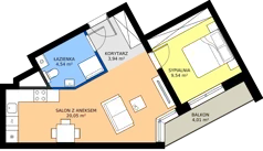 2 pokoje, mieszkanie 38,07 m², piętro 1, oferta nr 1.M7, Calma 5, Wrocław, Krzyki-Partynice, Poświętne, ul. H. Kowarzyka