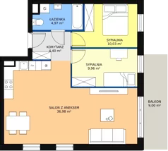 3 pokoje, mieszkanie 65,82 m², piętro 1, oferta nr D 1.03, Osiedle Moderno, Środa Wielkopolska, ul. Topolska