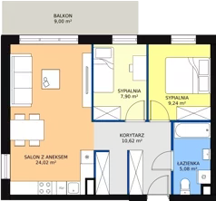 3 pokoje, mieszkanie 56,28 m², piętro 1, oferta nr D 1.04, Osiedle Moderno, Środa Wielkopolska, ul. Topolska