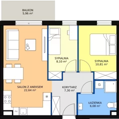 3 pokoje, mieszkanie 54,52 m², piętro 2, oferta nr D 2.18, Osiedle Moderno, Środa Wielkopolska, ul. Topolska
