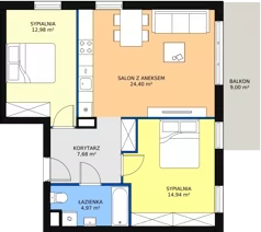 3 pokoje, mieszkanie 64,35 m², piętro 2, oferta nr D 2.22, Osiedle Moderno, Środa Wielkopolska, ul. Topolska
