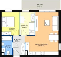 3 pokoje, mieszkanie 56,84 m², piętro 3, oferta nr D 3.33, Osiedle Moderno, Środa Wielkopolska, ul. Topolska