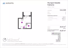 1 pokój, mieszkanie 25,01 m², piętro 4, oferta nr 2.A.4.04, Murapol Osiedle Faktoria, Łódź, Polesie, Stare Polesie, al. 1 Maja