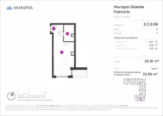 1 pokój, mieszkanie 32,90 m², parter, oferta nr 2.C.0.08, Murapol Osiedle Faktoria, Łódź, Polesie, Stare Polesie, al. 1 Maja