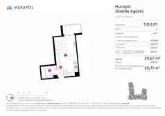1 pokój, mieszkanie 29,71 m², piętro 6, oferta nr 3.B.6.01, Murapol Agosto, Łódź, Polesie, Stare Polesie, ul. 6 Sierpnia