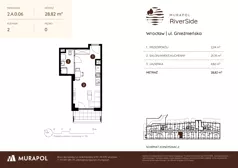1 pokój, mieszkanie 28,82 m², parter, oferta nr 2.A.0.06, Murapol RiverSide, Wrocław, Szczepin, ul. Gnieźnieńska