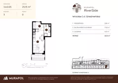 1 pokój, mieszkanie 25,15 m², parter, oferta nr 3.A.0.05, Murapol RiverSide, Wrocław, Szczepin, ul. Gnieźnieńska