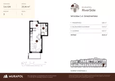 1 pokój, mieszkanie 25,14 m², piętro 1, oferta nr 3.A.1.04, Murapol RiverSide, Wrocław, Szczepin, ul. Gnieźnieńska