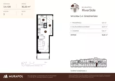 1 pokój, mieszkanie 30,20 m², piętro 1, oferta nr 3.A.1.08, Murapol RiverSide, Wrocław, Szczepin, ul. Gnieźnieńska