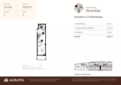 1 pokój, mieszkanie 30,22 m², piętro 5, oferta nr 2.A.5.02, Murapol RiverSide, Wrocław, Szczepin, ul. Gnieźnieńska