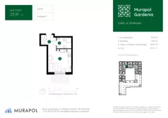 1 pokój, mieszkanie 25,36 m², piętro 4, oferta nr 1.D.4.11, Murapol Gardenia, Łódź, Górna, Górniak, ul. Grabowa
