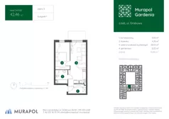 1 pokój, mieszkanie 42,46 m², piętro 3, oferta nr 1.A.3.02, Murapol Gardenia, Łódź, Górna, Górniak, ul. Grabowa