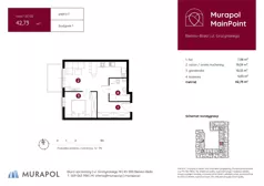 1 pokój, mieszkanie 42,73 m², piętro 1, oferta nr 1.B.1.02, Murapol MainPoint, Bielsko-Biała, Śródmieście, ul. Grażyńskiego