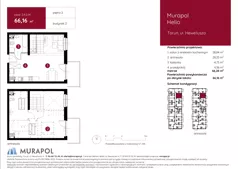 1 pokój, mieszkanie 66,16 m², piętro 2, oferta nr 2.A.2.14, Murapol Helio, Toruń, Wrzosy, JAR, ul. Heweliusza