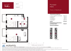 1 pokój, mieszkanie 74,08 m², piętro 2, oferta nr 3.B.2.05, Murapol Helio, Toruń, Wrzosy, JAR, ul. Heweliusza