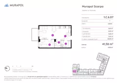 1 pokój, mieszkanie 41,58 m², piętro 6, oferta nr 1.C.6.07, Murapol Scarpa, Gdańsk, Siedlce, ul. Kartuska