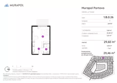 1 pokój, apartament inwestycyjny 29,46 m², parter, oferta nr 1.B.0.26, Murapol Portovo, Gdańsk, Śródmieście, ul. Mostek
