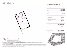 1 pokój, apartament inwestycyjny 27,28 m², piętro 1, oferta nr 1.B.1.08, Murapol Portovo, Gdańsk, Śródmieście, ul. Mostek