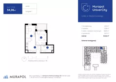 1 pokój, mieszkanie 34,06 m², parter, oferta nr 1.C.0.06, Murapol UniverCity, Łódź, Śródmieście, ul. Stefanowskiego
