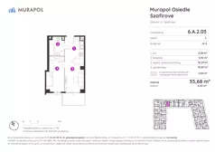 1 pokój, mieszkanie 35,68 m², piętro 2, oferta nr 6.A.2.03, Murapol Osiedle Szafirove, Gliwice, Stare Gliwice, ul. Szafirowa