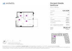 1 pokój, mieszkanie 38,02 m², piętro 4, oferta nr 6.A.4.04, Murapol Osiedle Szafirove, Gliwice, Stare Gliwice, ul. Szafirowa
