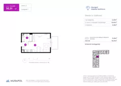 1 pokój, mieszkanie 30,51 m², piętro 2, oferta nr 1.A.2.02, Murapol Osiedle Szafirove, Gliwice, Stare Gliwice, ul. Szafirowa