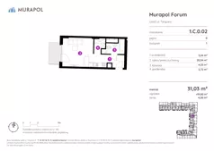 1 pokój, mieszkanie 31,03 m², parter, oferta nr 1.C.0.02, Murapol Forum, Łódź, Śródmieście, ul. Targowa