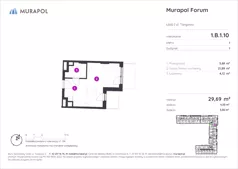 1 pokój, mieszkanie 29,69 m², piętro 1, oferta nr 1.B.1.10, Murapol Forum, Łódź, Śródmieście, ul. Targowa