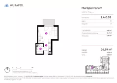 1 pokój, mieszkanie 25,03 m², piętro 2, oferta nr 1.C.2.10, Murapol Forum, Łódź, Śródmieście, ul. Targowa