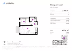 1 pokój, mieszkanie 42,45 m², piętro 1, oferta nr 2.B.1.01, Murapol Forum, Łódź, Śródmieście, ul. Targowa