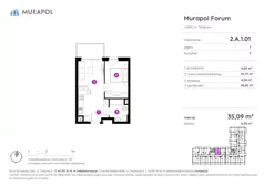 1 pokój, mieszkanie 35,09 m², piętro 1, oferta nr 2.A.1.01, Murapol Forum, Łódź, Śródmieście, ul. Targowa