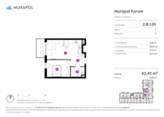 1 pokój, mieszkanie 42,45 m², piętro 1, oferta nr 2.B.1.01, Murapol Forum, Łódź, Śródmieście, ul. Targowa