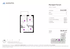 1 pokój, mieszkanie 33,93 m², piętro 2, oferta nr 2.A.2.02, Murapol Forum, Łódź, Śródmieście, ul. Targowa