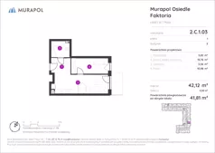 2 pokoje, mieszkanie 41,81 m², piętro 1, oferta nr 2.C.1.03, Murapol Osiedle Faktoria, Łódź, Polesie, Stare Polesie, al. 1 Maja