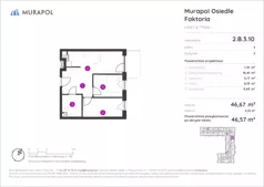 2 pokoje, mieszkanie 46,57 m², piętro 3, oferta nr 2.B.3.10, Murapol Osiedle Faktoria, Łódź, Polesie, Stare Polesie, al. 1 Maja
