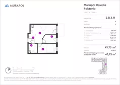 2 pokoje, mieszkanie 43,75 m², piętro 3, oferta nr 2.B.3.11, Murapol Osiedle Faktoria, Łódź, Polesie, Stare Polesie, al. 1 Maja
