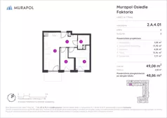 2 pokoje, mieszkanie 48,86 m², piętro 4, oferta nr 2.A.4.01, Murapol Osiedle Faktoria, Łódź, Polesie, Stare Polesie, al. 1 Maja