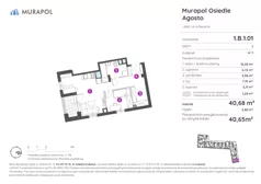 2 pokoje, mieszkanie 40,65 m², piętro 1, oferta nr 1.B.1.01, Murapol Agosto, Łódź, Polesie, Stare Polesie, ul. 6 Sierpnia