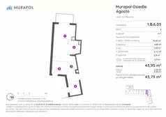 2 pokoje, mieszkanie 43,79 m², piętro 6, oferta nr 1.B.6.03, Murapol Agosto, Łódź, Polesie, Stare Polesie, ul. 6 Sierpnia