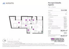 2 pokoje, mieszkanie 68,33 m², piętro 1, oferta nr 2.A.1.04, Murapol Agosto, Łódź, Polesie, Stare Polesie, ul. 6 Sierpnia