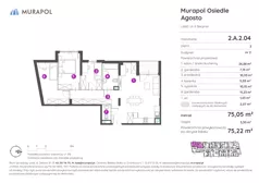 2 pokoje, mieszkanie 75,22 m², piętro 2, oferta nr 2.A.2.04, Murapol Agosto, Łódź, Polesie, Stare Polesie, ul. 6 Sierpnia
