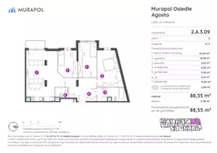 2 pokoje, mieszkanie 88,55 m², piętro 3, oferta nr 2.A.3.09, Murapol Agosto, Łódź, Polesie, Stare Polesie, ul. 6 Sierpnia