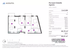 2 pokoje, mieszkanie 85,51 m², piętro 5, oferta nr 2.A.5.09, Murapol Agosto, Łódź, Polesie, Stare Polesie, ul. 6 Sierpnia