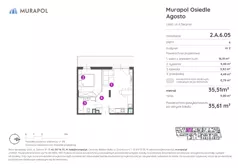 2 pokoje, mieszkanie 35,61 m², piętro 6, oferta nr 2.A.6.05, Murapol Agosto, Łódź, Polesie, Stare Polesie, ul. 6 Sierpnia
