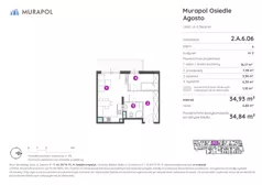 2 pokoje, mieszkanie 34,84 m², piętro 6, oferta nr 2.A.6.06, Murapol Agosto, Łódź, Polesie, Stare Polesie, ul. 6 Sierpnia